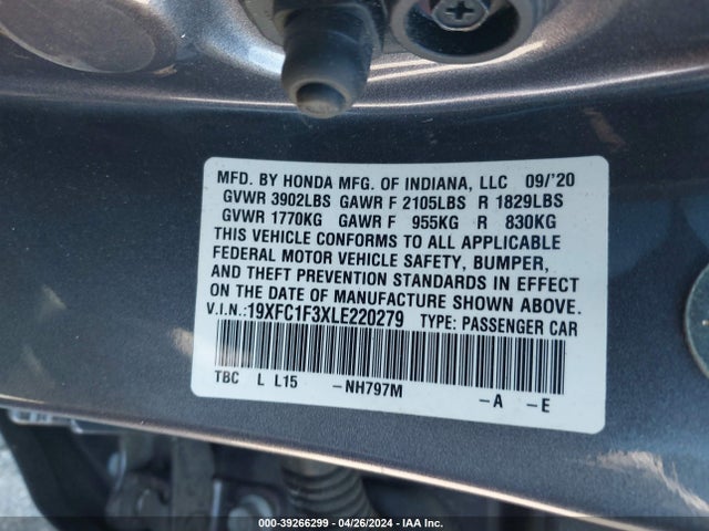 Honda CIVIC EX 2020 19XFC1F3XLE220279 Image 9