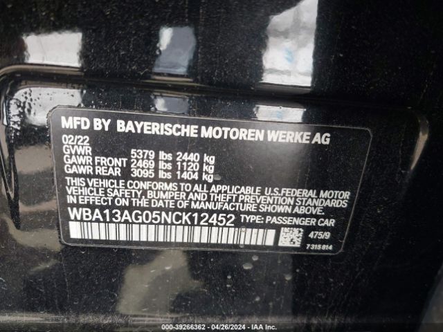 WBA13AG05NCK12452 BMW 530e