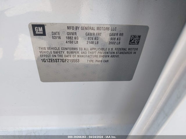 Chevrolet MALIBU 1LT 2016 1G1ZE5ST7GF219583 Image 9