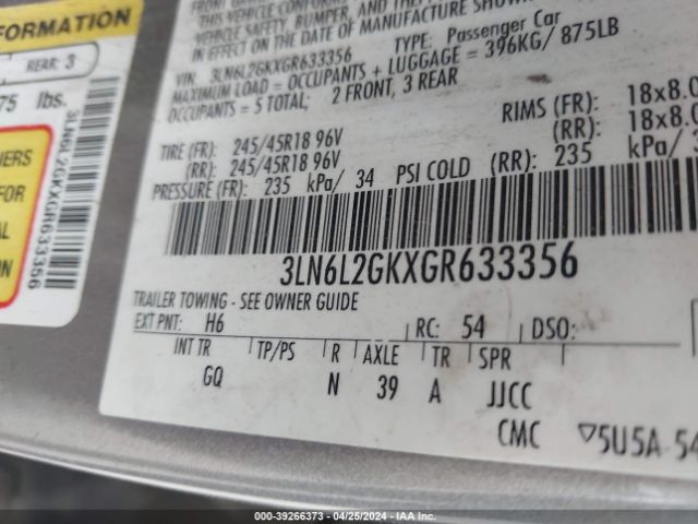 3LN6L2GKXGR633356 Lincoln MKZ