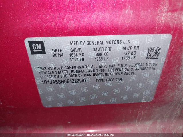 Chevrolet Sonic Ls Auto 2014 1G1JA5SH6E4222987 Image 9