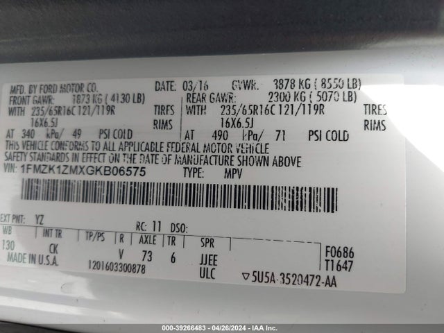 Ford Transit-150 Xlt 2016 1FMZK1ZMXGKB06575 Image 9
