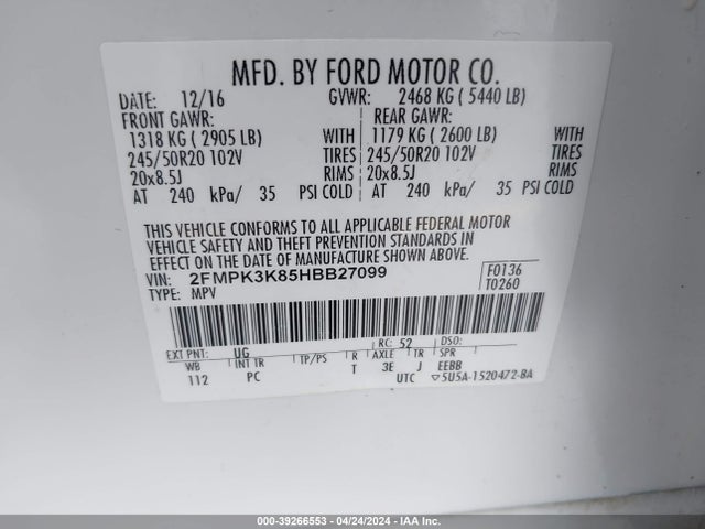Ford Edge Titanium 2017 2FMPK3K85HBB27099 Image 9