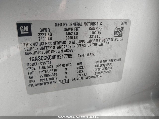 Chevrolet Tahoe Ltz 2015 1GNSCCKC4FR217765 Image 9