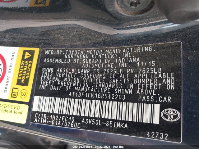 Toyota CAMRY LE 2016 4T4BF1FK1GR542203 Image 9