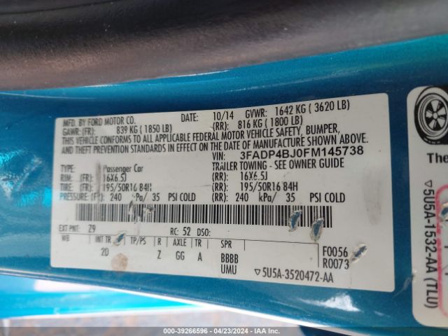 3FADP4BJ0FM145738 Ford FIESTA SE
