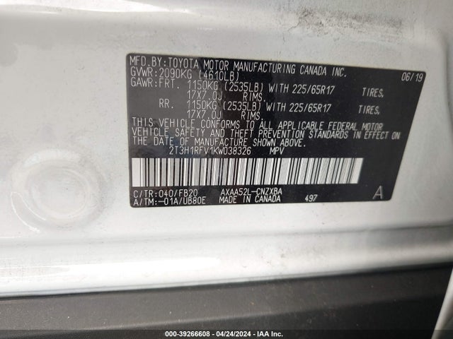Toyota RAV4 LE 2019 2T3H1RFV1KW038326 Image 9