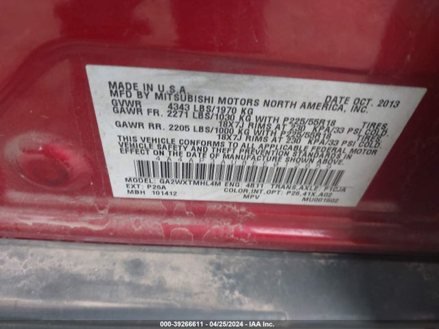 4A4AP3AU8EE012659 Mitsubishi Outlander Sport Es