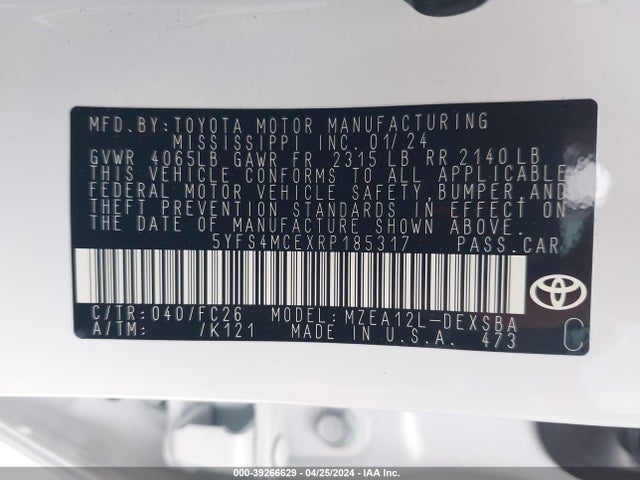Toyota COROLLA SE 2024 5YFS4MCEXRP185317 Image 9