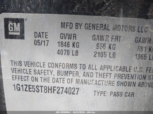 Chevrolet MALIBU 1LT 2017 1G1ZE5ST8HF274027 Image 9