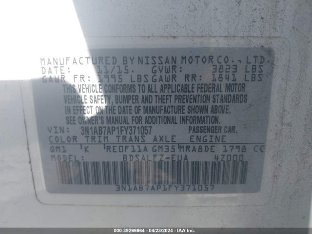 Nissan Sentra Fe+ S 2015 3N1AB7AP1FY371057 Image 9