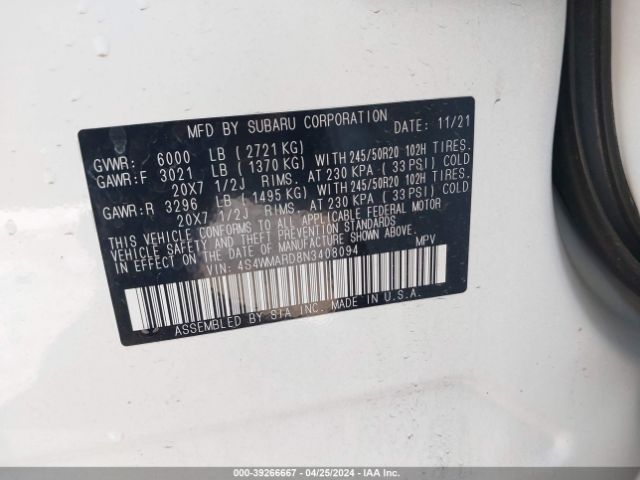 4S4WMARD8N3408094 Subaru Ascent Touring