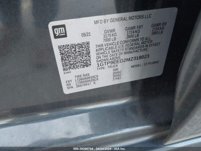 1GTP9EED2MZ318023 GMC Sierra 1500 4wd  Short Box At4