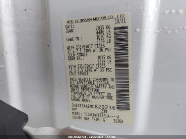 5N1AT3AA2MC829236 Nissan Rogue S Fwd