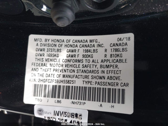 Honda Civic Lx 2018 2HGFC2F59JH558251 Image 9