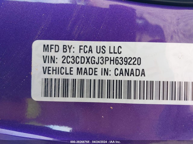 2023 Dodge Charger Scat Pack მანქანა იყიდება აუქციონზე, vin: 2C3CDXGJ3PH639220, აუქციონის ნომერი: 39266765