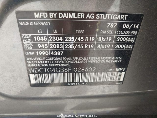 WDCTG4GB6FJ028602 Mercedes-Benz Gla 250 4matic