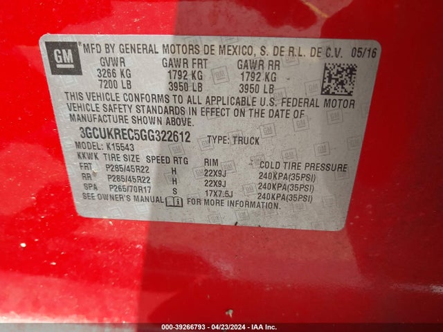 Chevrolet Silverado 1500 2lt 2016 3GCUKREC5GG322612 Image 9