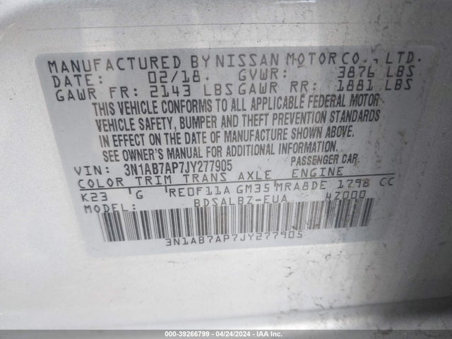 Nissan SENTRA S 2018 3N1AB7AP7JY277905 Image 9
