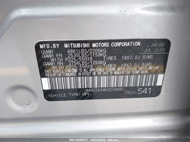 JA4AD2A34KZ004882 Mitsubishi Outlander Es