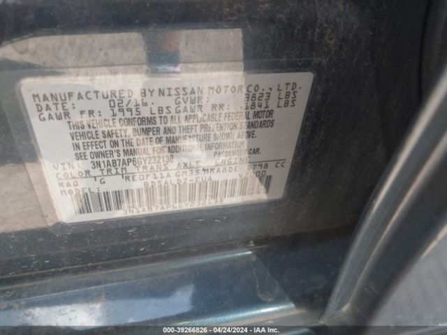 3N1AB7AP6GY232138 Nissan Sentra Fe+ S/s/sl/sr/sv