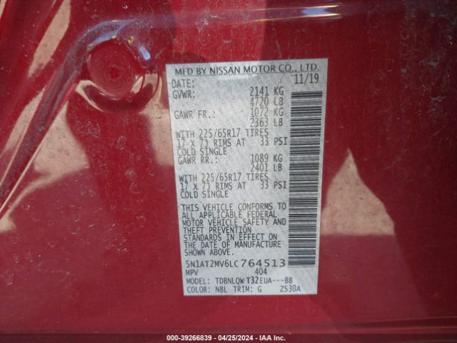 5N1AT2MV6LC764513 Nissan Rogue Sv Intelligent Awd