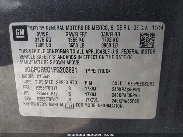 Chevrolet Silverado 1500 1lt 2015 3GCPCREC1FG203691 Image 9