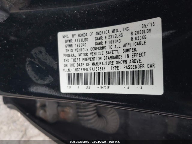 Honda Accord Ex-l 2015 1HGCR2F87FA187513 Image 9