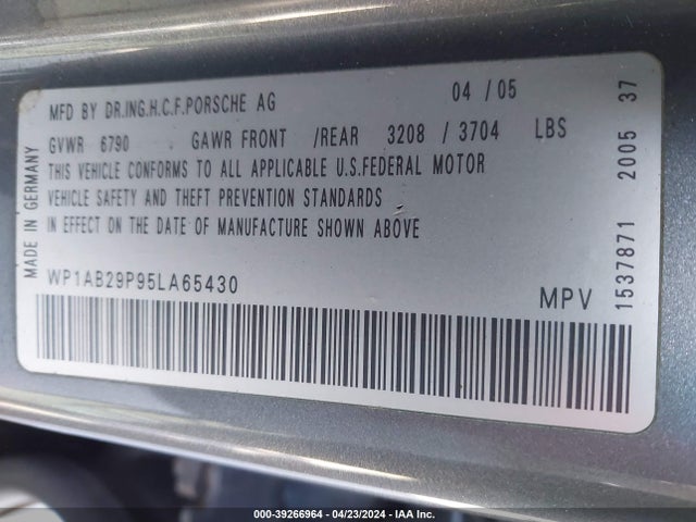 2005 PORSCHE CAYENNE WP1AB29P95LA65430 Photo 8