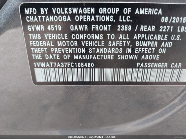1VWAT7A37FC105460 Volkswagen Passat 1.8t Limited Edition