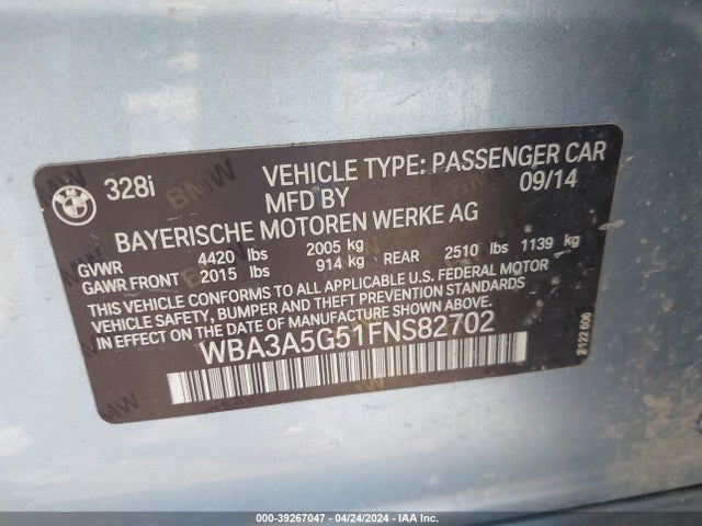 BMW 328I 2015 WBA3A5G51FNS82702 Image 9