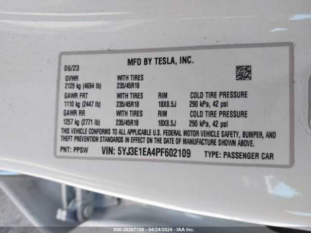 2023 TESLA MODEL 3 5YJ3E1EA4PF602109 Photo 8