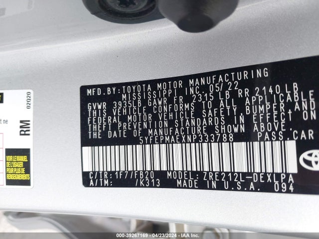 Toyota COROLLA LE 2022 5YFEPMAEXNP333788 Image 9