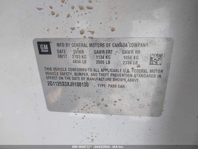Chevrolet IMPALA 2LZ 2018 2G1125S3XJ9108130 Image 9