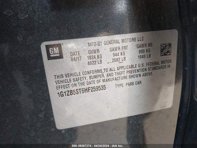 Chevrolet MALIBU LS 2017 1G1ZB5ST6HF259535 Image 9