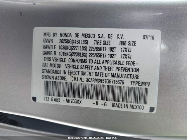 Honda CR-V EX 2016 3CZRM3H57GG715676 Image 9