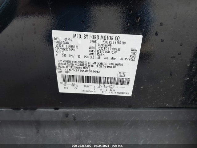 Ford Explorer Limited 2016 1FM5K8F86GGB98043 Image 9