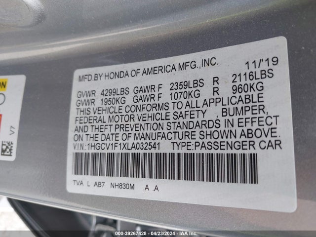 Honda ACCORD LX 2020 1HGCV1F1XLA032541 Image 9