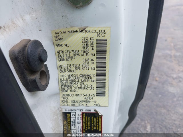 Nissan FRONTIER S 2017 1N6BD0CT7HN754379 Image 9