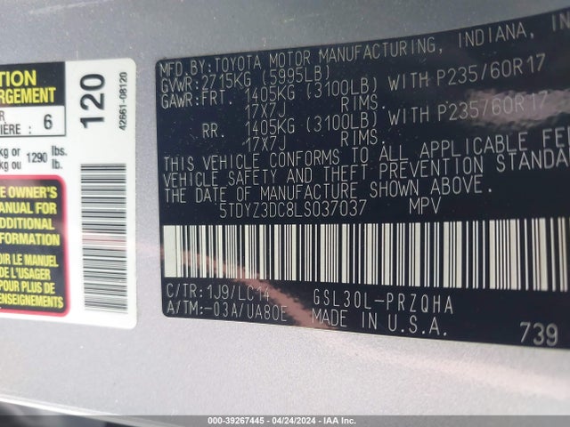 Toyota SIENNA XLE 2020 5TDYZ3DC8LS037037 Image 9