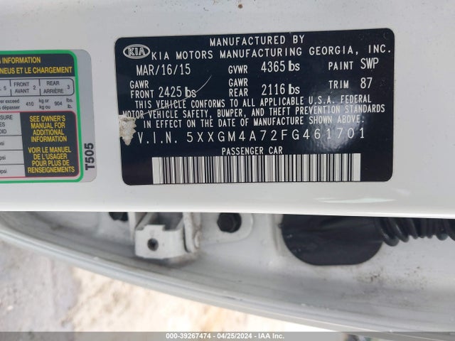 KIA Optima Lx 2015 5XXGM4A72FG461701 Image 9