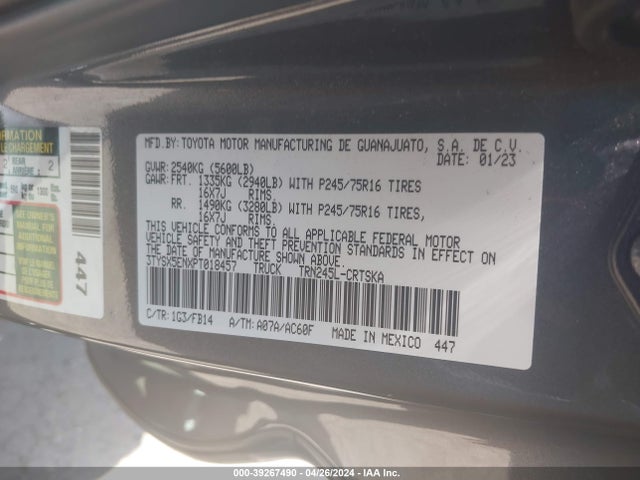 Toyota Tacoma Sr 2023 3TYSX5ENXPT018457 Image 9