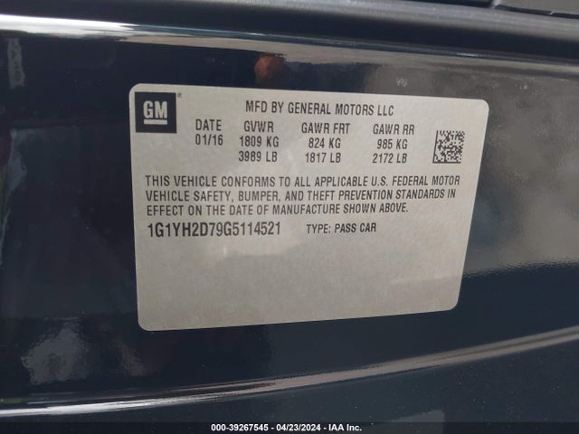 Chevrolet Corvette Stingray Z51 2016 1G1YH2D79G5114521 Image 9