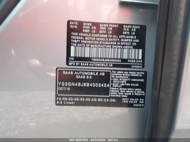 2011 SAAB 9-5 YS3GN4BJ6B4003454 Photo 8