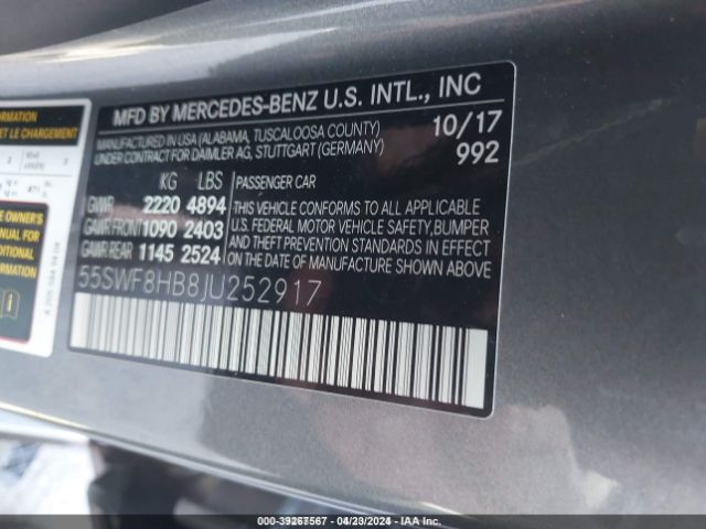 55SWF8HB8JU252917 Mercedes-Benz Amg C 63 S