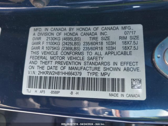 2HKRW2H81HH664379 Honda Cr-v Ex-l/ex-l Navi