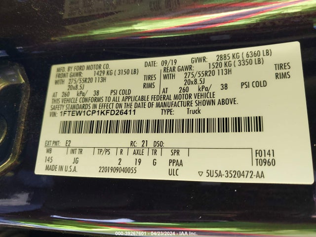 Ford F-150 Xl 2019 1FTEW1CP1KFD26411 Image 9