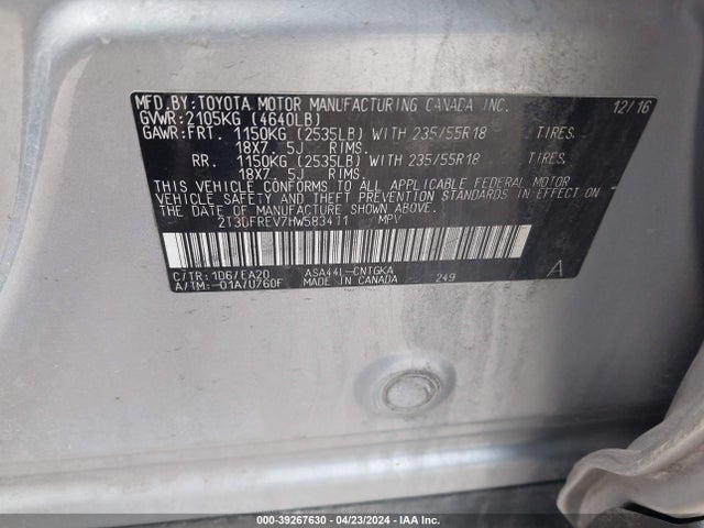 Toyota Rav4 Limited 2017 2T3DFREV7HW583411 Image 9