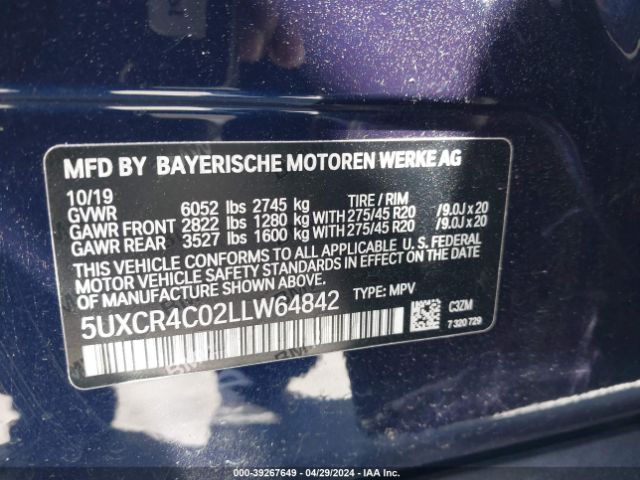 5UXCR4C02LLW64842 BMW X5 Sdrive40i