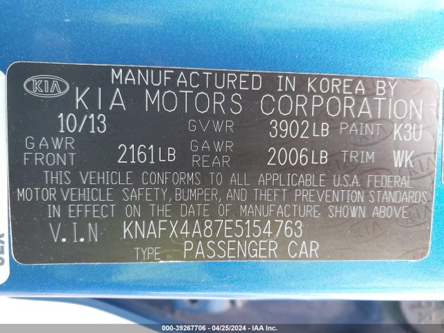 KIA FORTE EX 2014 KNAFX4A87E5154763 Image 9